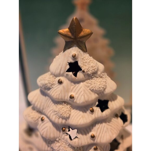 Ceramic Christmas Tree Votive Holder Vintage 1980s In Original Box Set of 2 - Picture 4 of 7